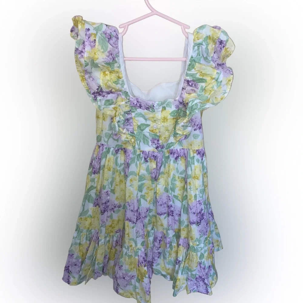 Janie and Jack Girls Floral Ruffle Tiered Dress Size 6 Purple Yellow